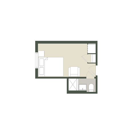 Floor plan for studio, 1 bath, 320 sqft